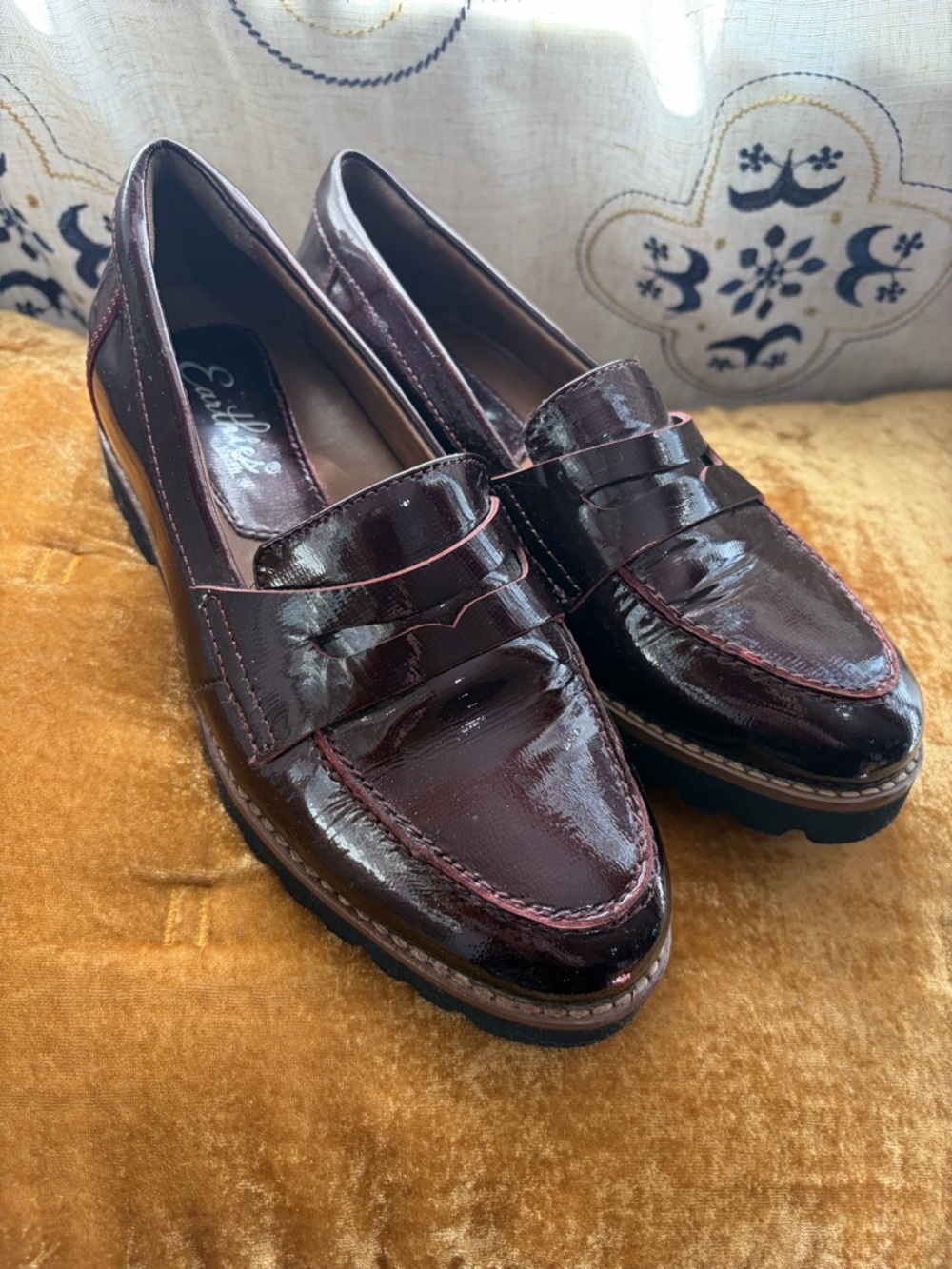 Earthies Women's Burgundy Patent Penny Loafers